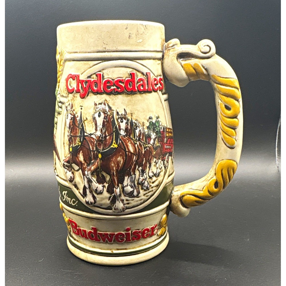 Vintage 1983 Budweiser Holiday Stein CS58 Cameo Wheatland Clydesdales Ceramarte